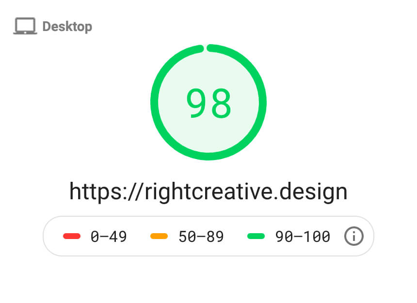 Google Page Speed Insights Desktop Score - 98%